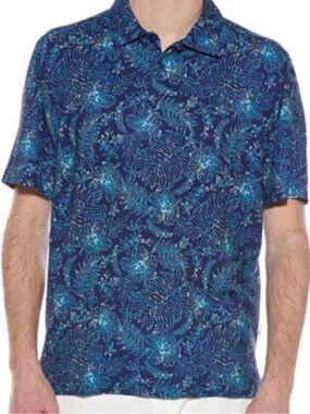Tommy Bahama Blue Floral-Print Polo the Bahama coast xl